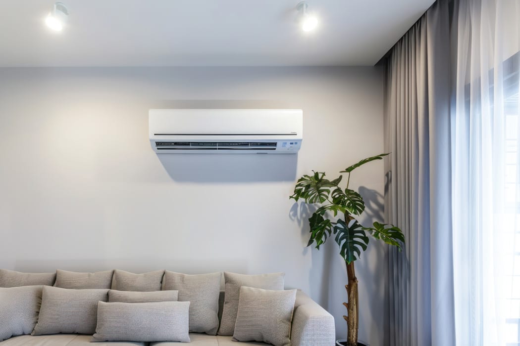 Minimalist Living Room with Air Conditioner and Sofa Airco Arnhem