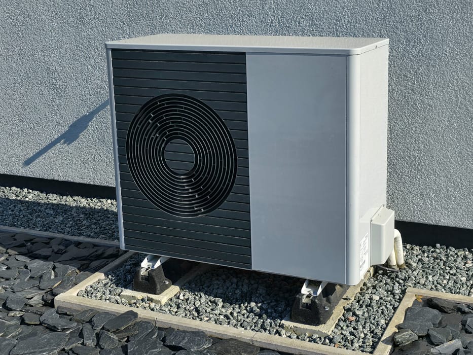 heat pump or heating pump at a facade of a house Airco unit mitsubishi